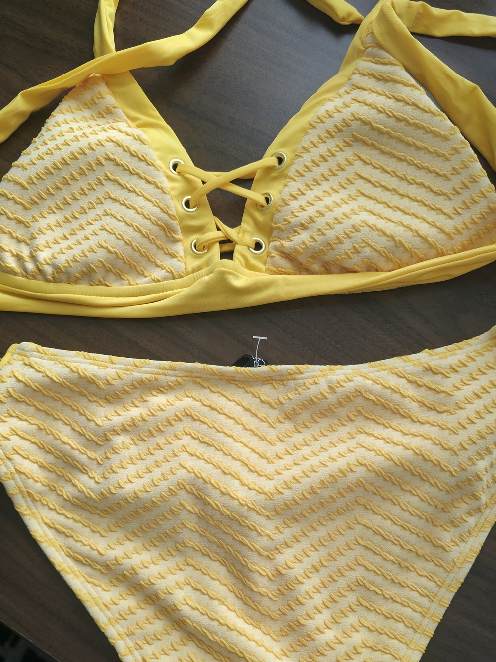 BECCA Bright Yellow Lace-Up Triangle Bikini - Picture 3 of 3